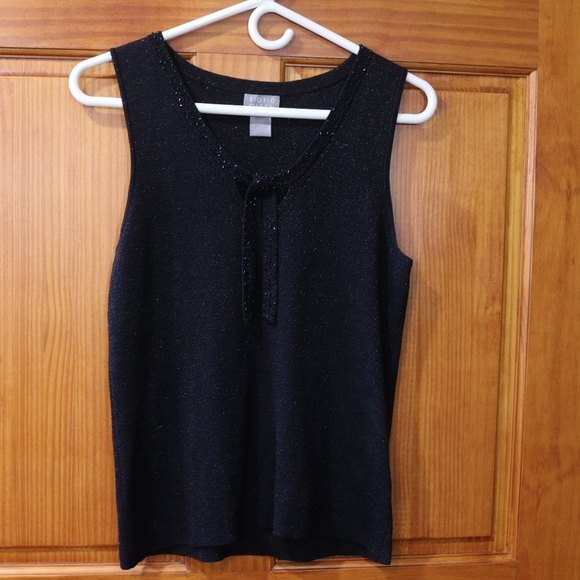 Sigrid Olsen Black Sparkly Beaded Bow Neck Knit Tank Top Medium Vintage - Picture 12 of 12